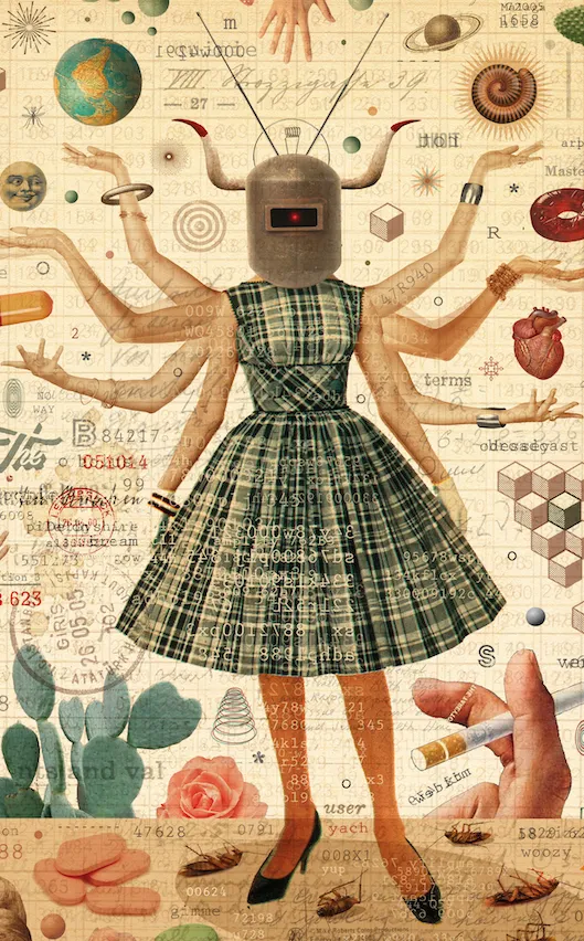 Woman with 8 arms and robotic head
