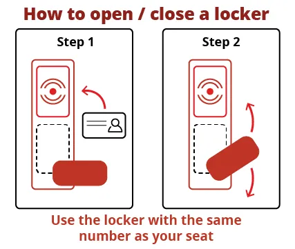 A visual explanation of how to use a locker in the Comenius building.