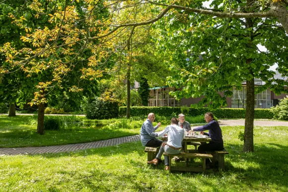 mannen aan picknicktafel