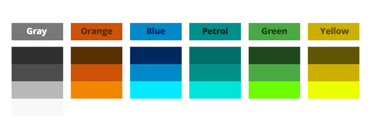 De secundaire kleuren van het kleurenpalet van de Radboud Universiteit