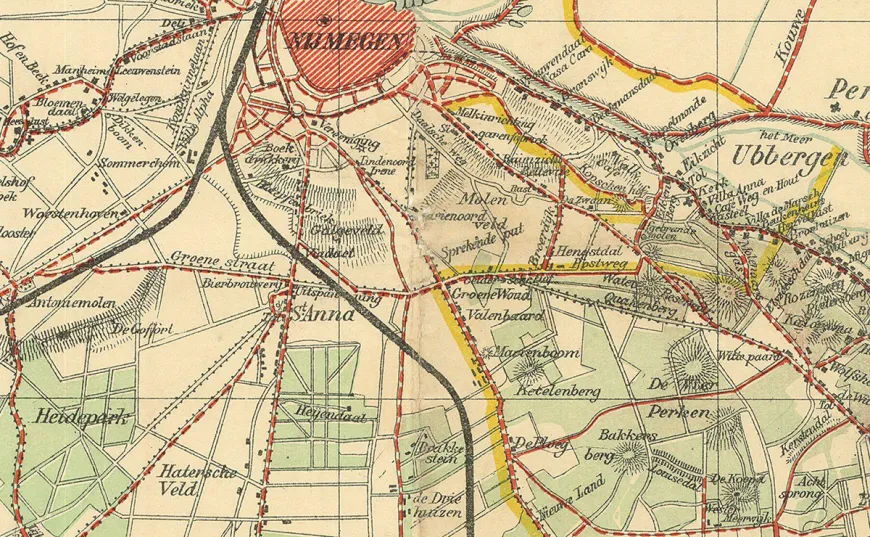 Landgoed Heyendael op de uitsnede van een wandelkaart van Nijmegen en omstreken uit 1897