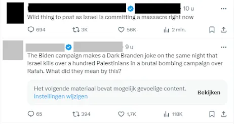 "Wild thing to post as Israel is committing a massacre right now"