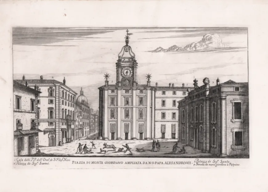 An etching of Piazza di Monte Giordano 