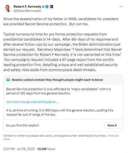 Twitter bericht van Robert F. Kennedy Jr.