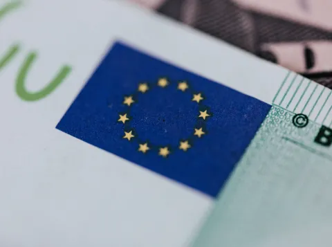 Vlag van de Europese Unie op een bankbiljet