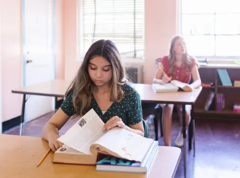 Students reading in classroom