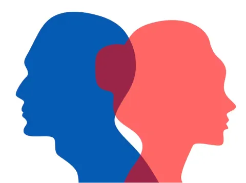 Twee silhouetten van een man en een vrouw