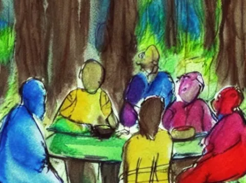 Schilderij van mensen in een bos