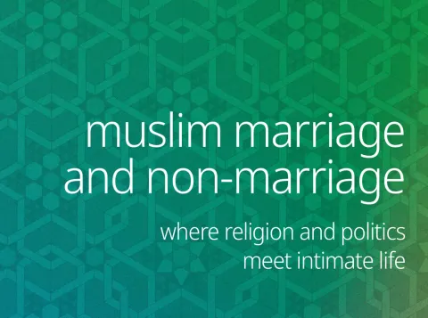 Cover of book muslim marriage and non-marriage. Text over an Islamic geometric pattern