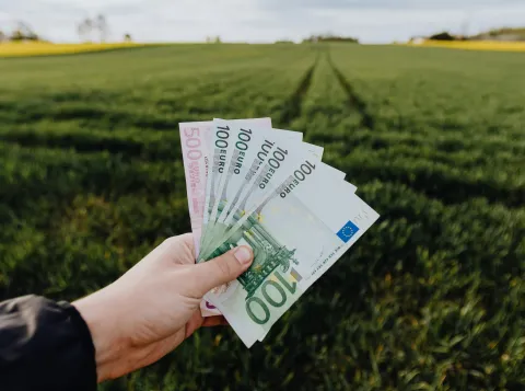 Persoon wat geld vasthoudt