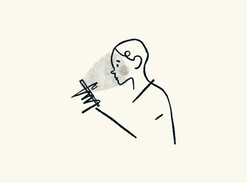 Line-drawing of person looking at a phone screen