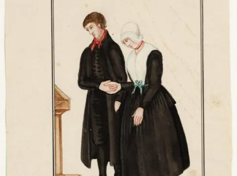 Illustratie van een bruid en bruidegom van Elspeet in 1850