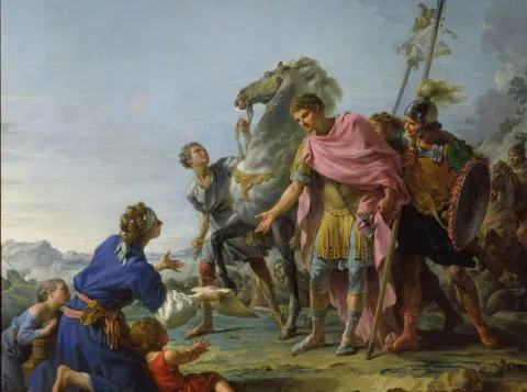 Painting of emperor Trajan with pagans