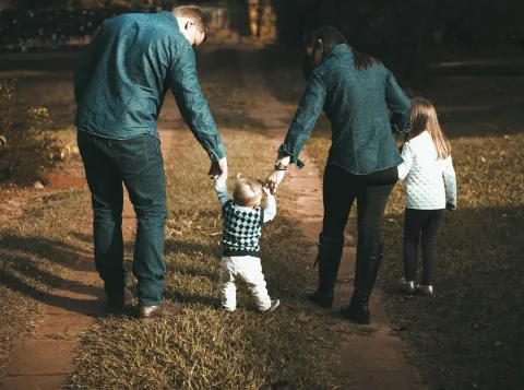 Family walking with children 