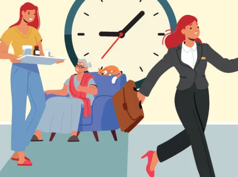 Mantelzorg vrouw met een klok
