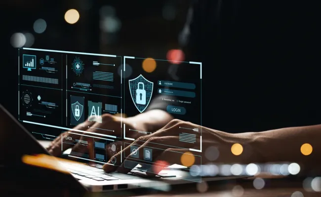 Concept van cyberveiligheid, inloggegevens en wachtwoord van de gebruiker, persoonlijke gegevens van de gebruiker veilig houden, codering, veilige internettoegang, cyberveiligheid.