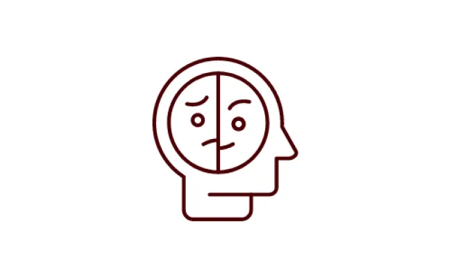 icon of a head with a two faced emoji: sad and happy