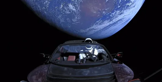Astronaut in Tesla car in space