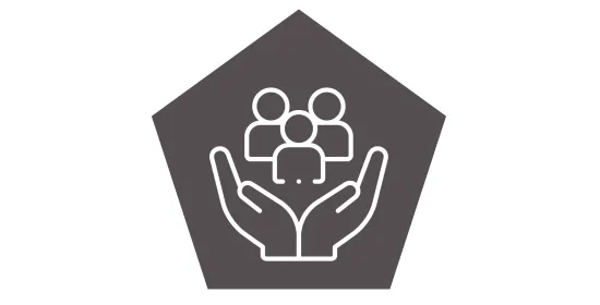 Icoon met drie personen in een hand