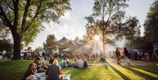 Foto van grasveld met mensen