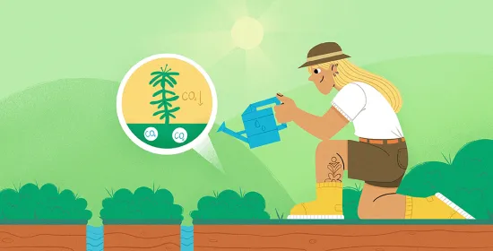 Illustratie van wetenschapper die veen water geeft
