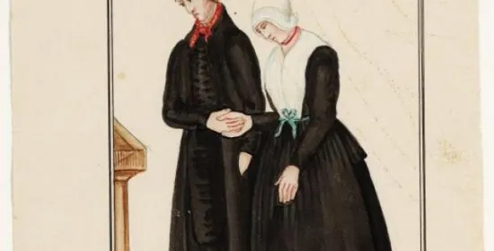 Illustratie van een bruid en bruidegom van Elspeet in 1850