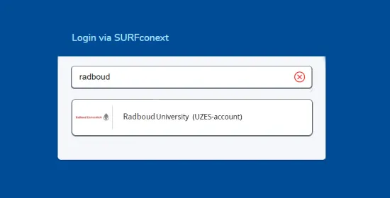 Button SURFConext keuzemenu - Radboud Universiteit (USEZ-account)