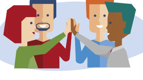 Illustratie van groep mensen die elkaar een high five geeft