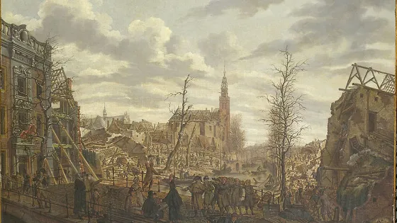 Rapenburg na ontploffing kruitschip