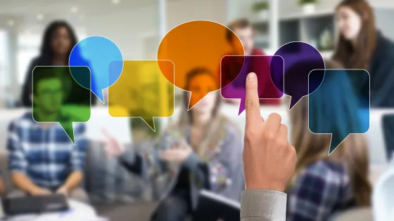 People talking, indicated by speech bubbles