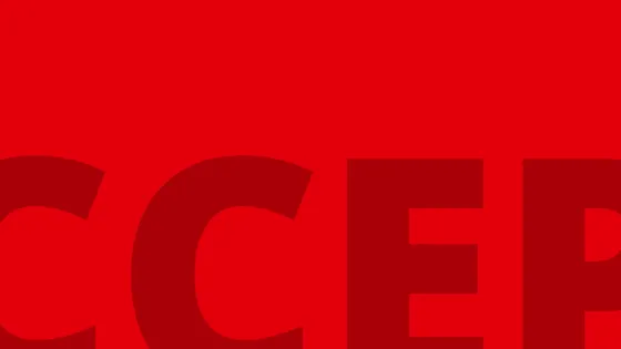 De letters CCEP in donderrood tegen een Radboudrode achtergrond