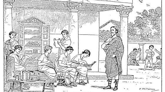 Pentekening van een Romeinse school