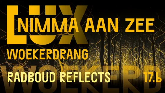 Banner van de lezing van Radboud Reflects tijdens Nimma aan Zee.