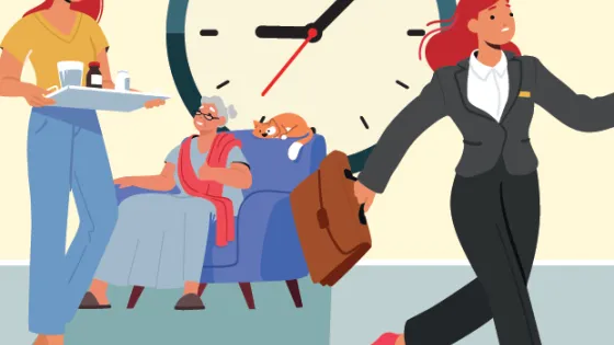 Mantelzorg vrouw met een klok
